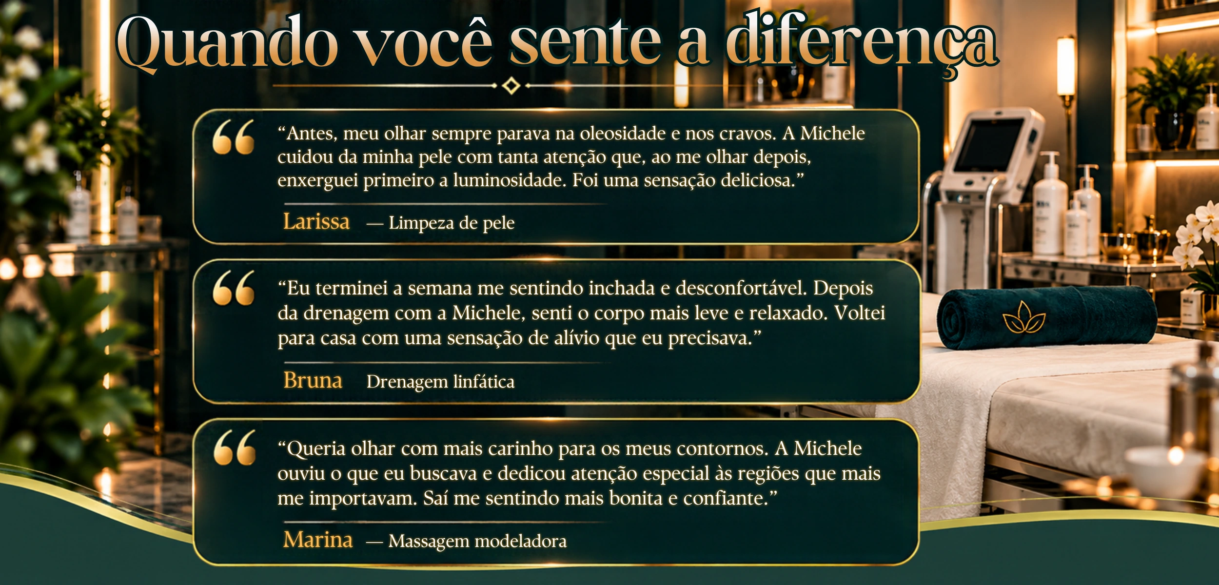 Exemplos demonstrativos de como depoimentos podem aparecer na página.