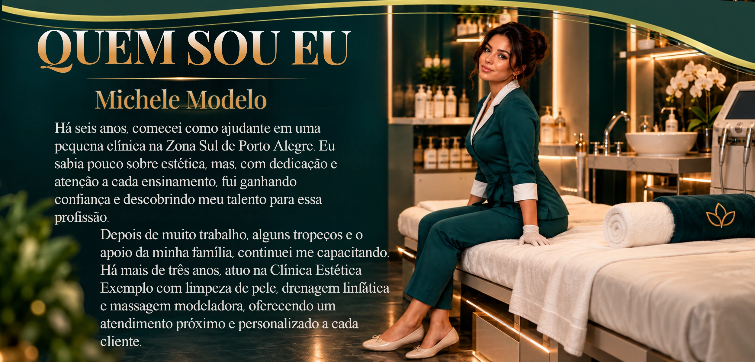 Apresentação demonstrativa da profissional fictícia Michele Modelo.