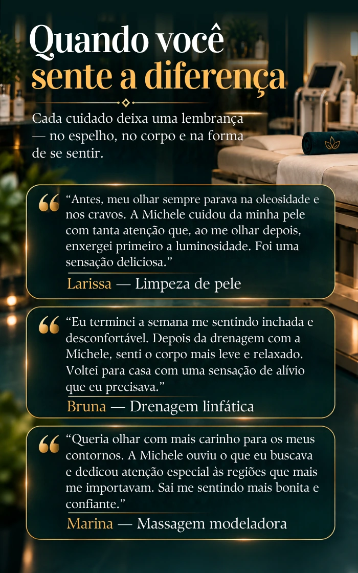 Exemplos demonstrativos de como depoimentos podem aparecer na página.